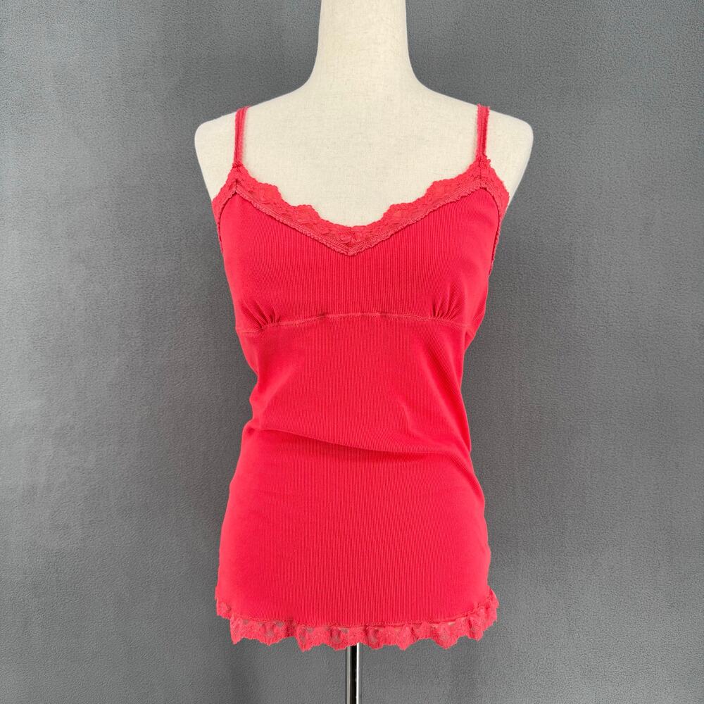 Vintage Y2K 2000s American Eagle Outfitters Lace Trim Empire Babydoll Tank Top L